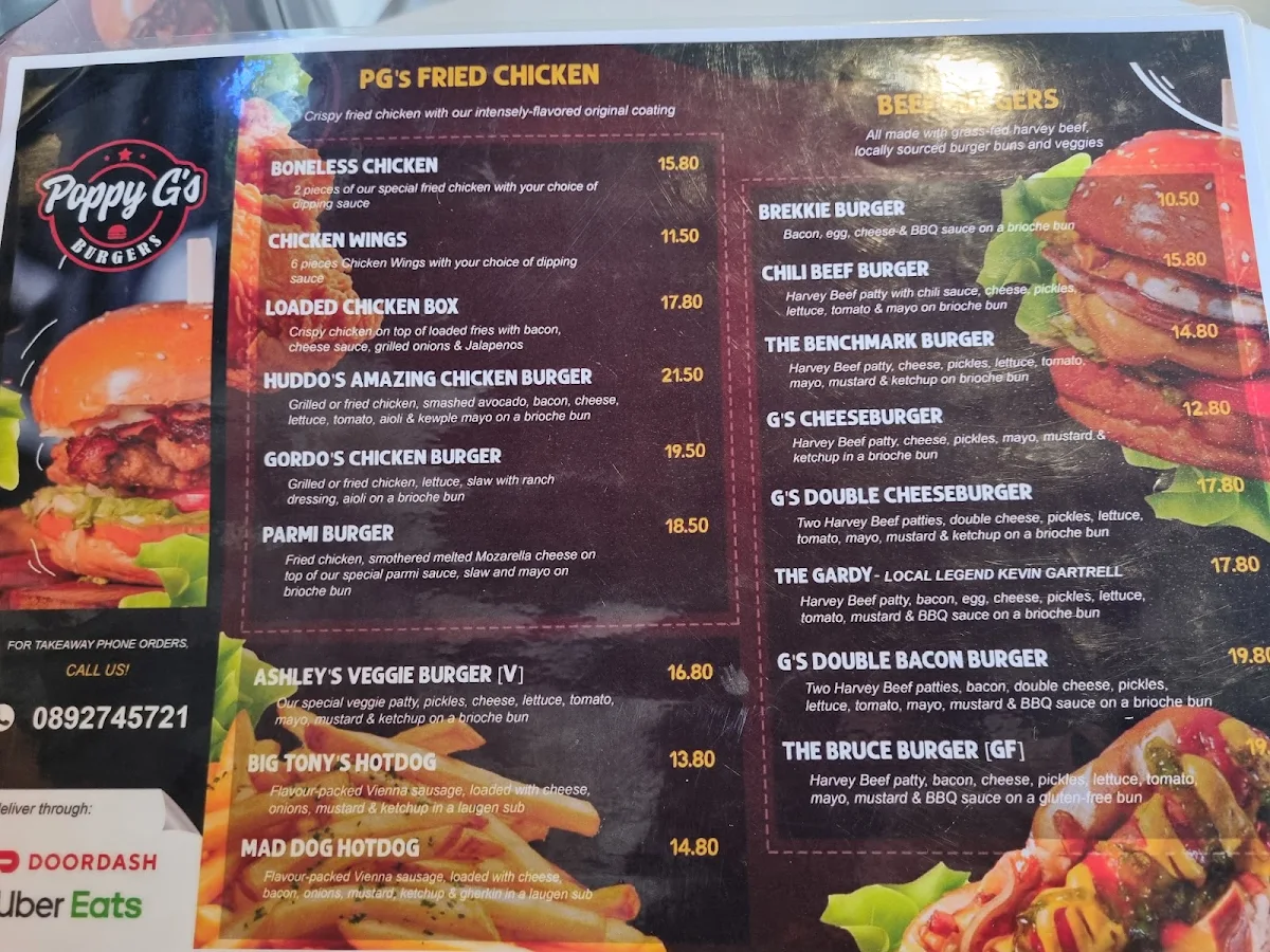 Menu, Poppy G's