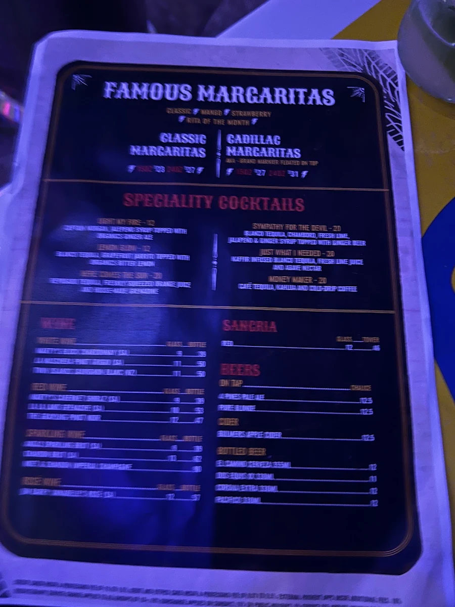 Menu, El Camino Cantina Miranda