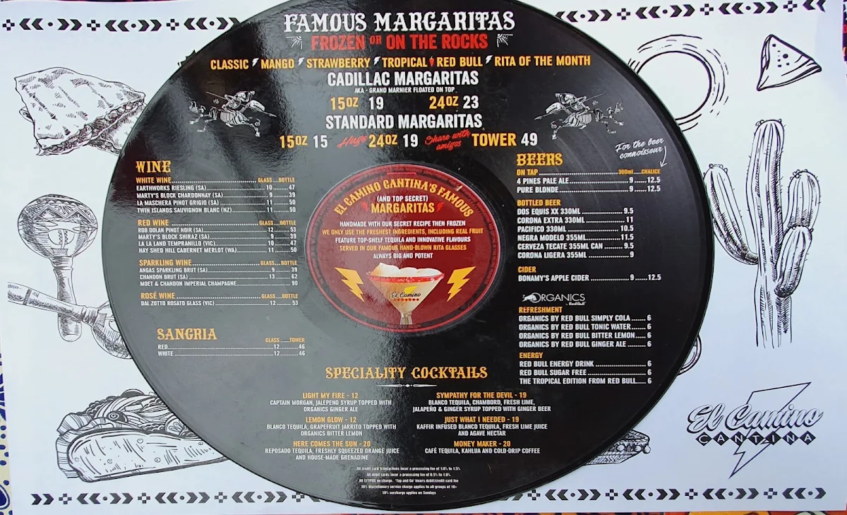 Menu, El Camino Cantina Miranda