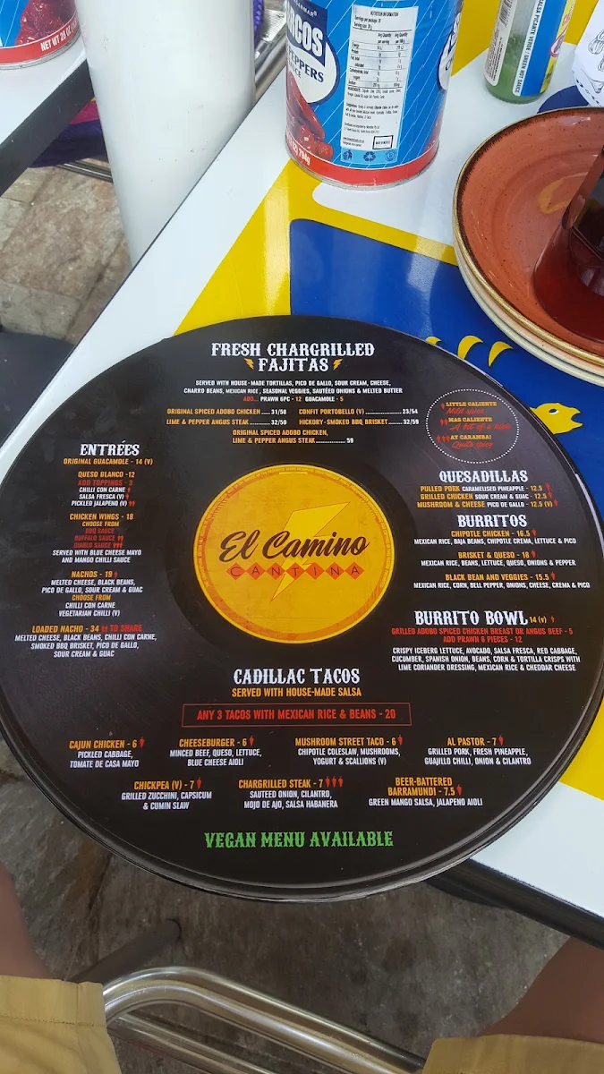Menu, El Camino Cantina Miranda