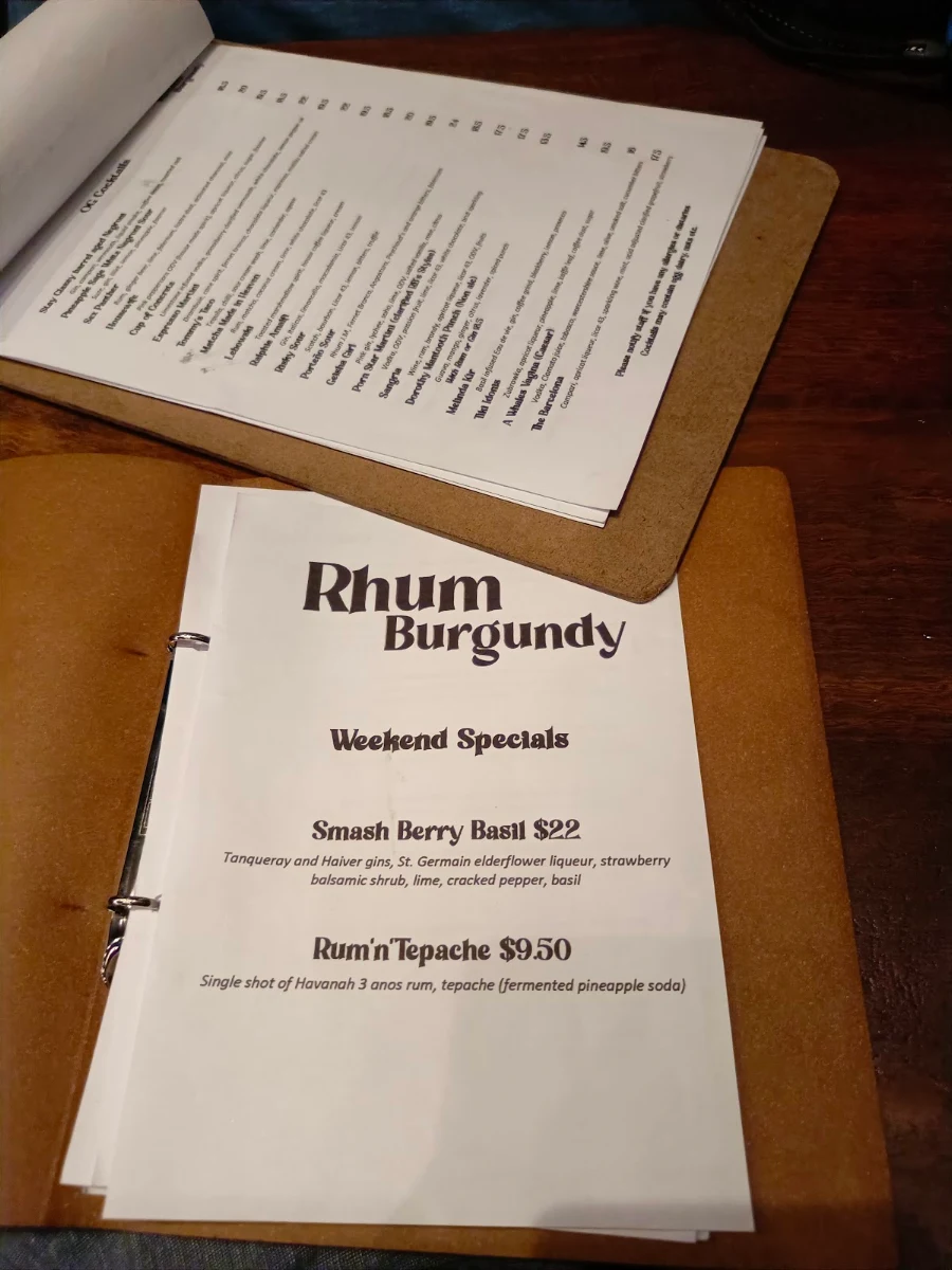 Menu, Rhum Burgundy