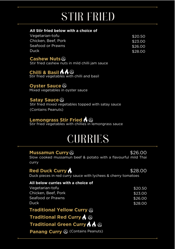 Menu, SuburbanThai