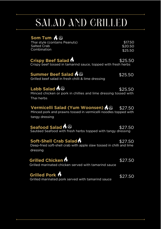 Menu, SuburbanThai