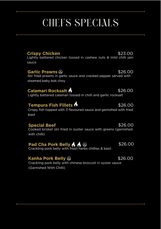 Menu, SuburbanThai