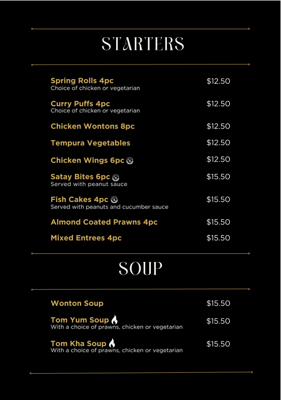 Menu, SuburbanThai