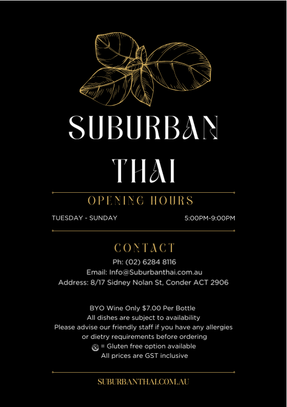 Menu, SuburbanThai