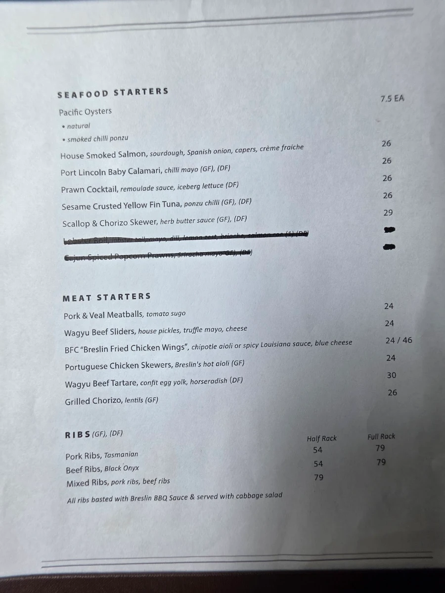 Menu, The Breslin Steakhouse