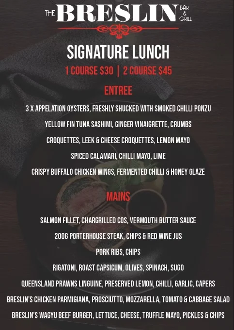 Menu, The Breslin Steakhouse