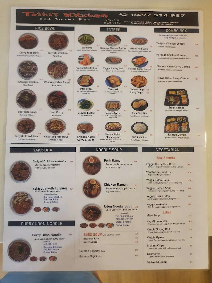 Menu, Toshi's Kitchen and Sushi Bar