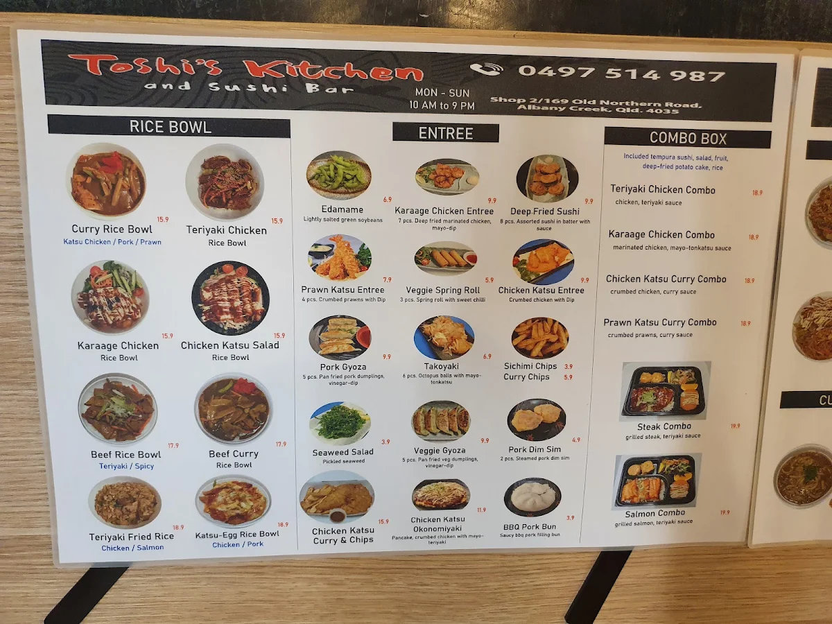 Menu, Toshi's Kitchen and Sushi Bar
