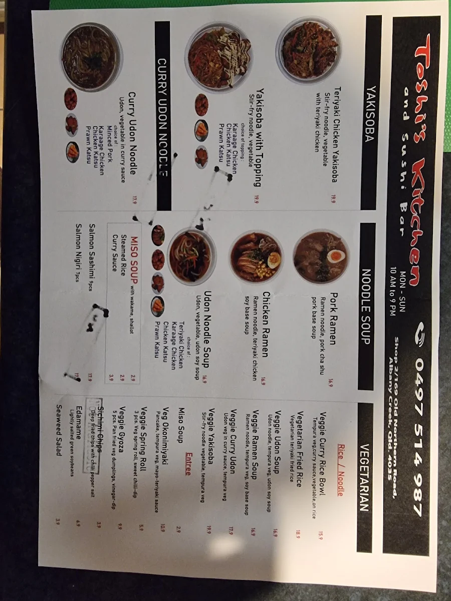 Menu, Toshi's Kitchen and Sushi Bar