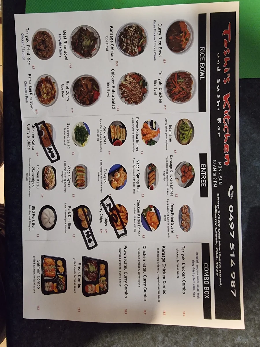 Menu, Toshi's Kitchen and Sushi Bar