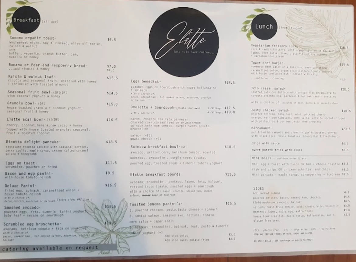 Menu, Elatte Cafe