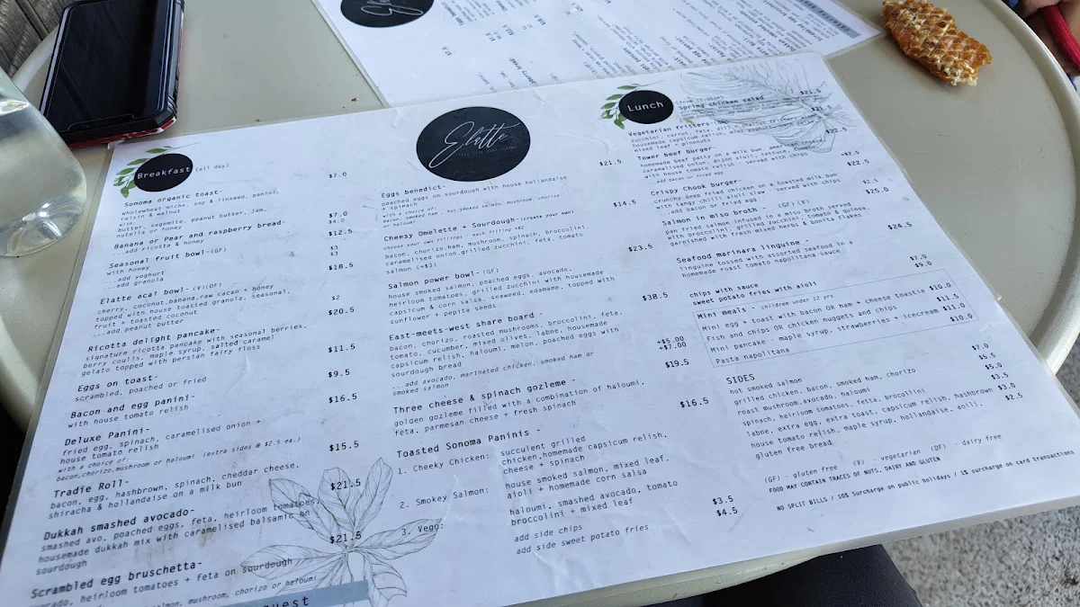 Menu, Elatte Cafe