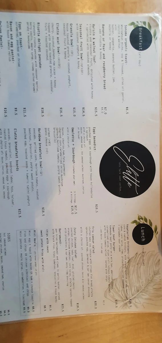 Menu, Elatte Cafe
