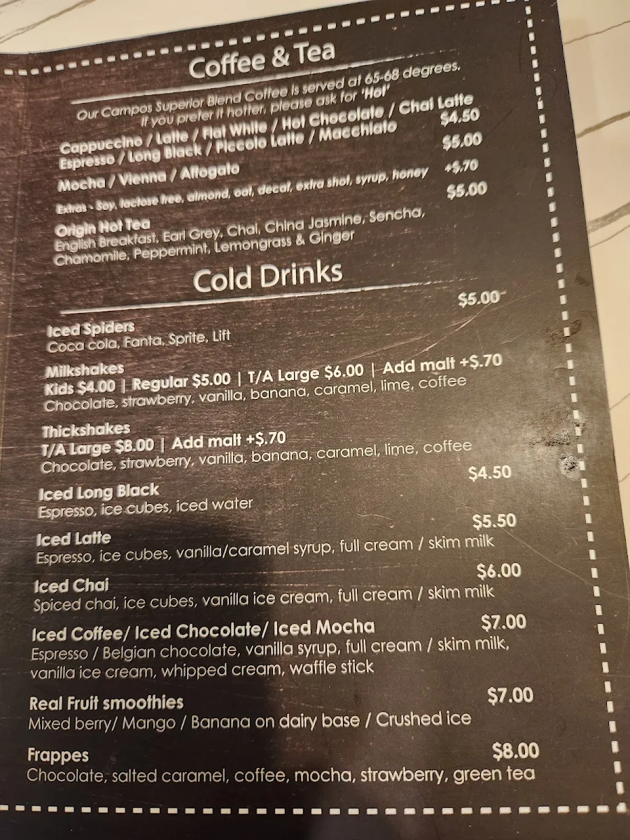 Menu, High 5 Cafe