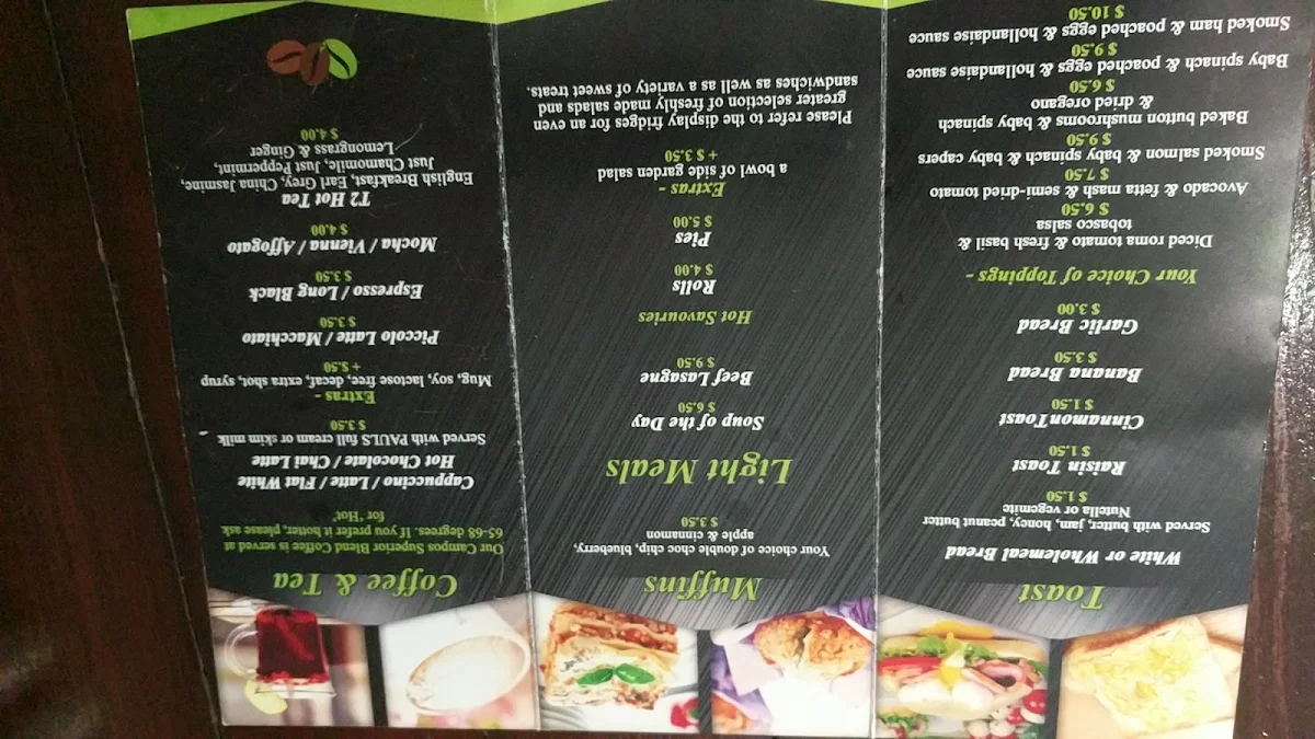 Menu, High 5 Cafe