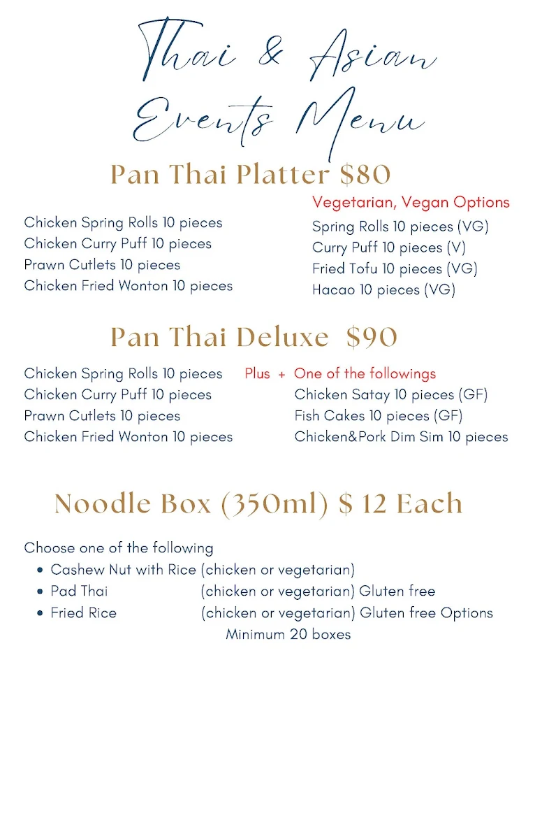 Menu, Pan Thai Restaurant