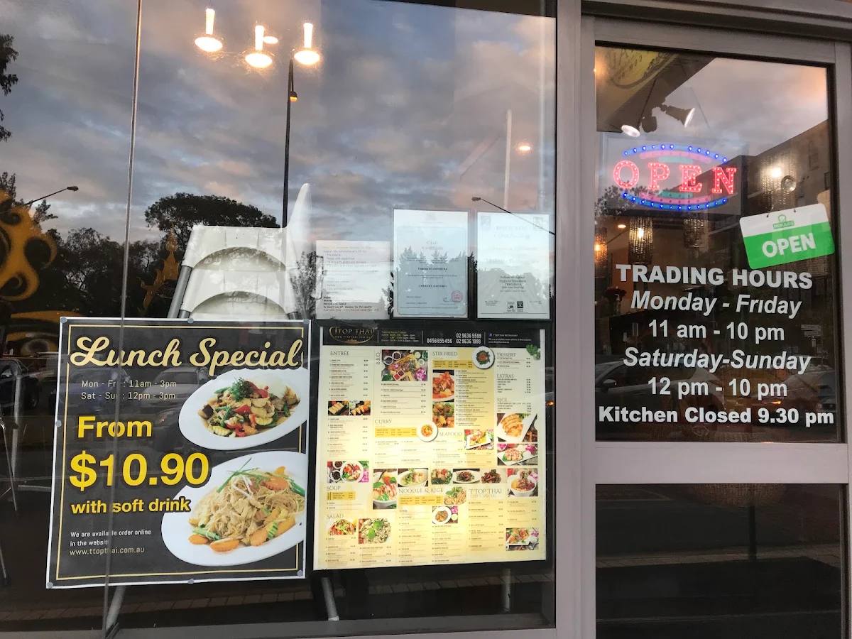 Menu, T Top Thai Wentworthville