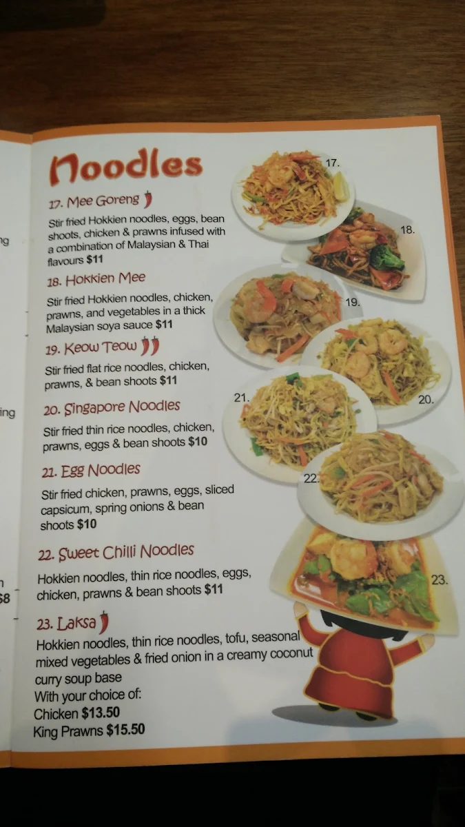 Menu, Mama Wong's Kitchen