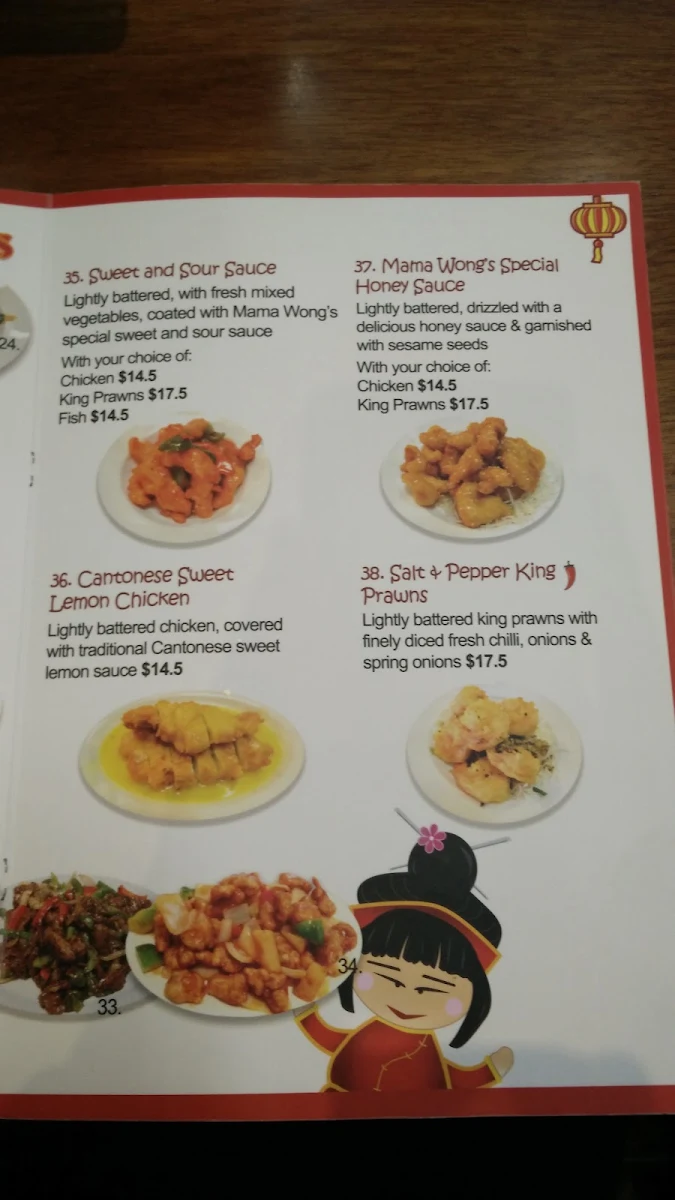 Menu, Mama Wong's Kitchen