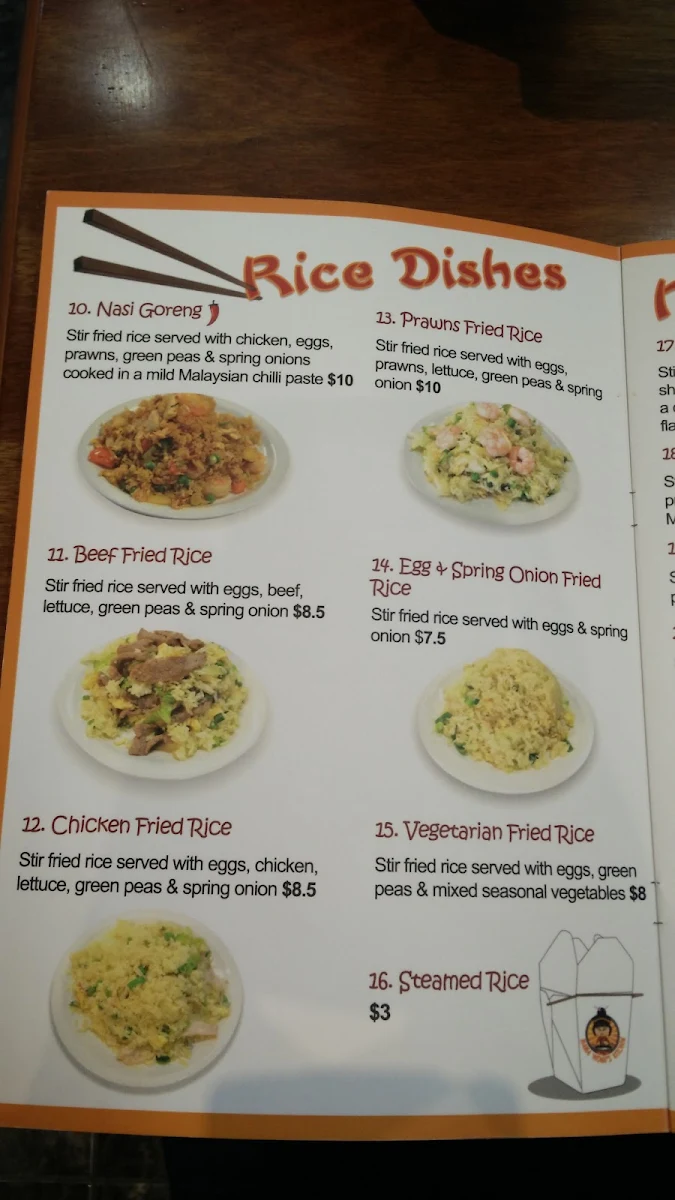 Menu, Mama Wong's Kitchen