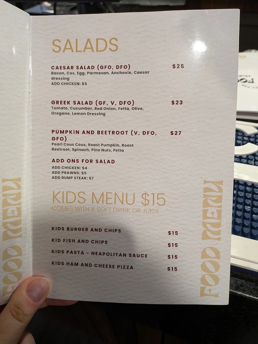 Menu, The Valley Pub