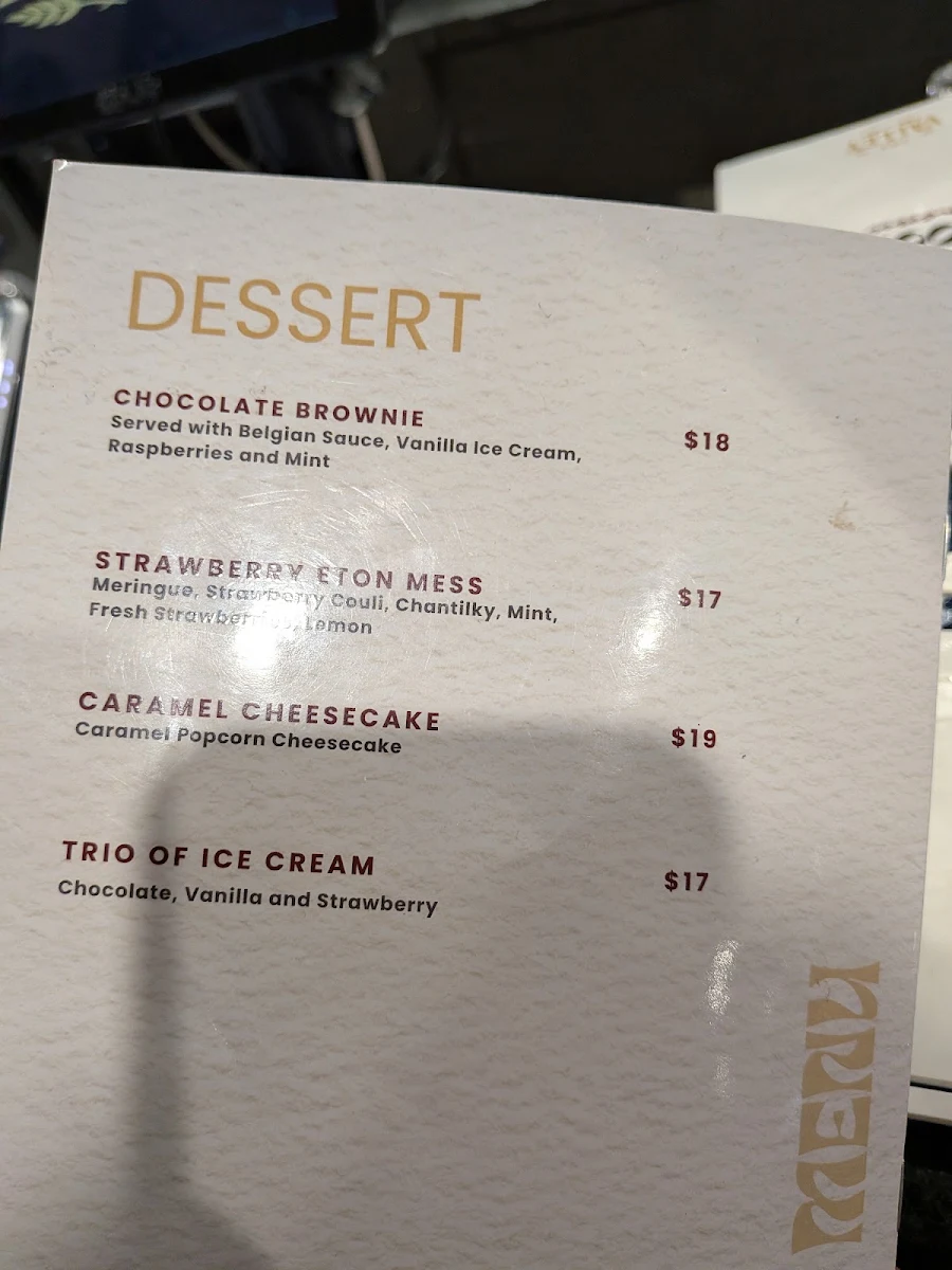 Menu, The Valley Pub