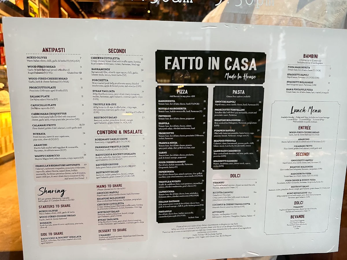 Menu, Italian Street Kitchen West End