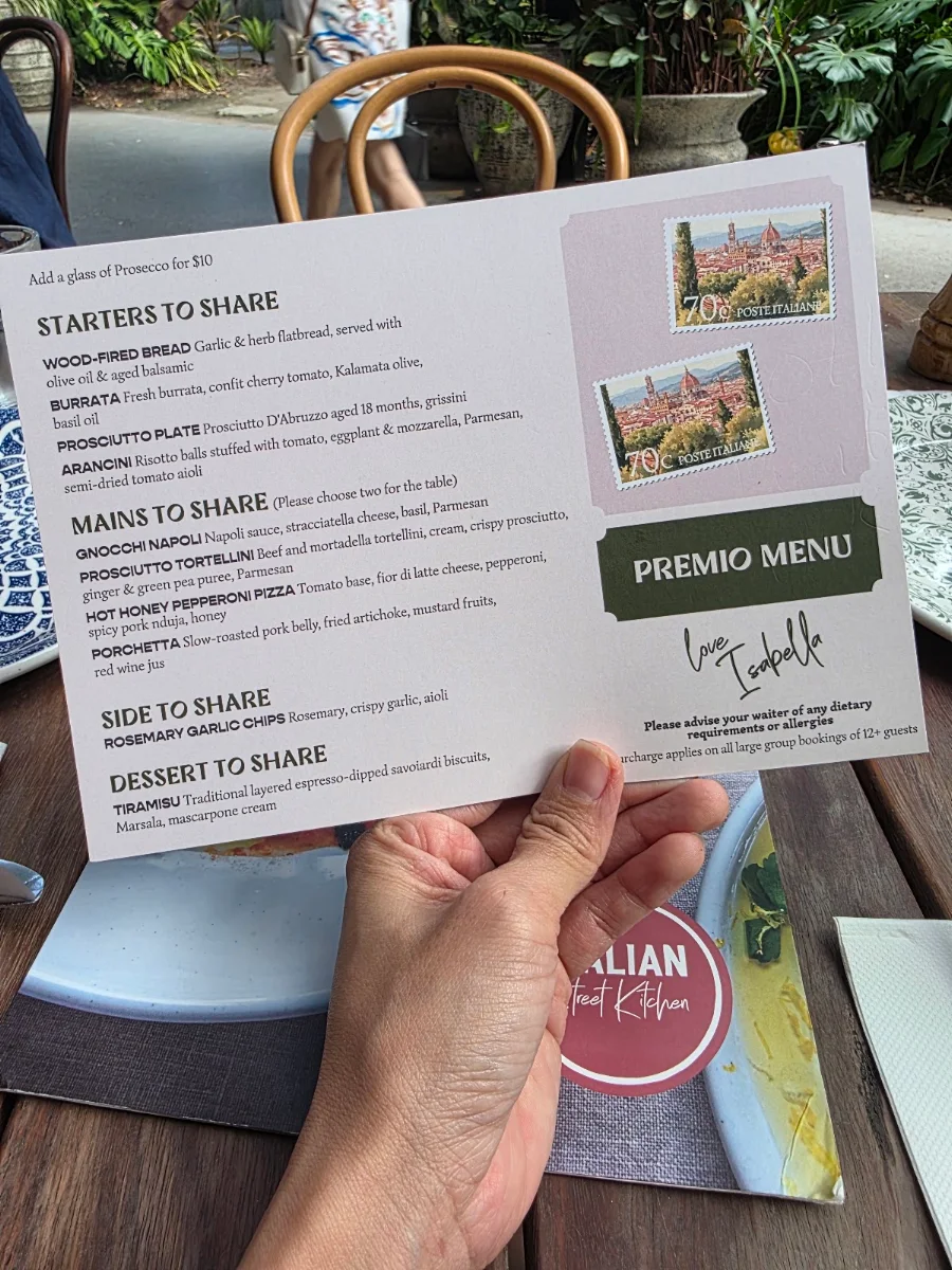 Menu, Italian Street Kitchen West End