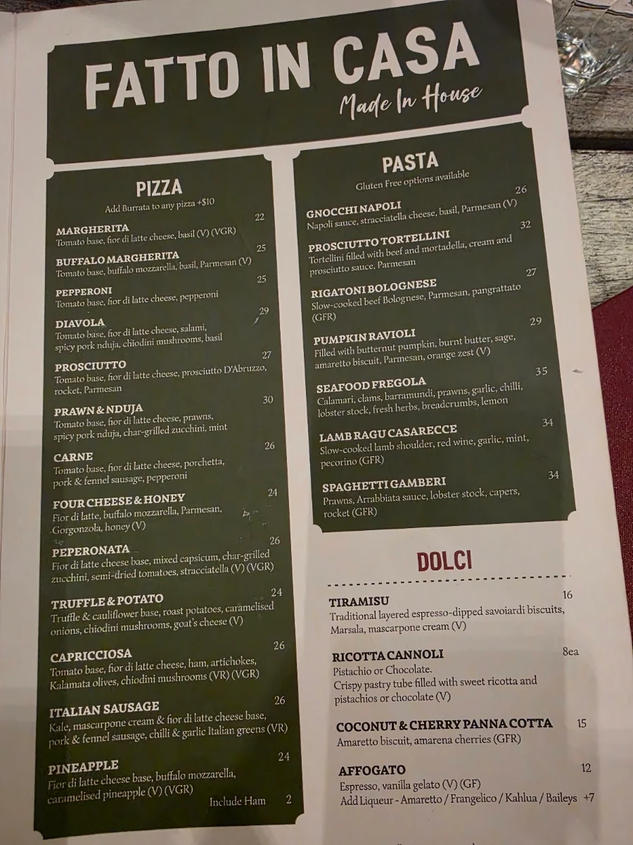 Menu, Italian Street Kitchen West End