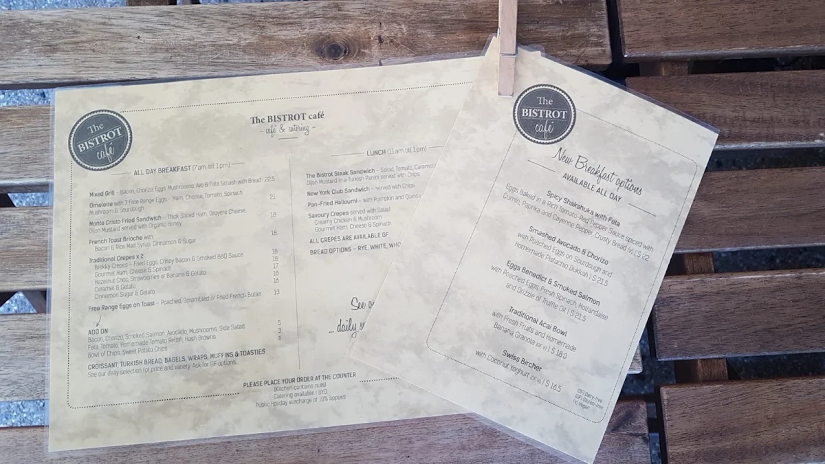 Menu, Angie's Bistrot