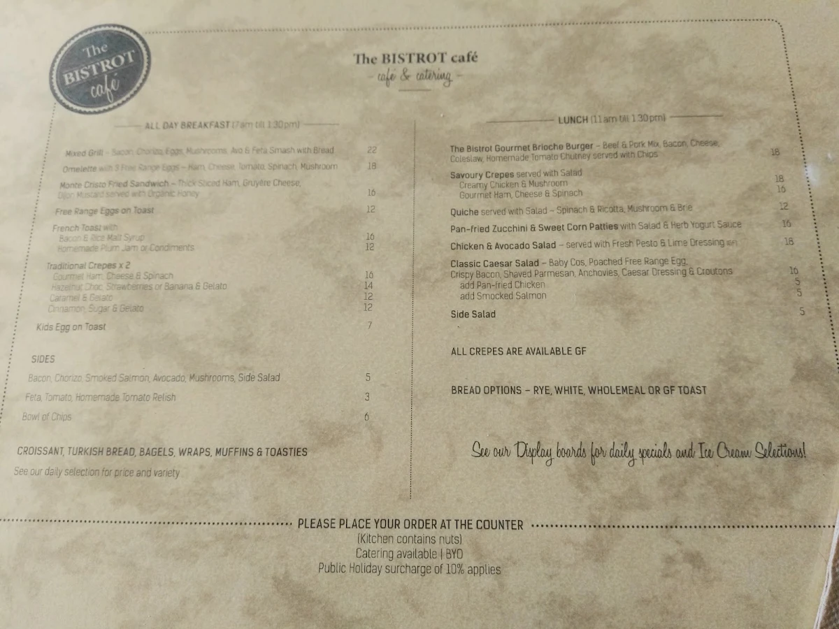 Menu, Angie's Bistrot