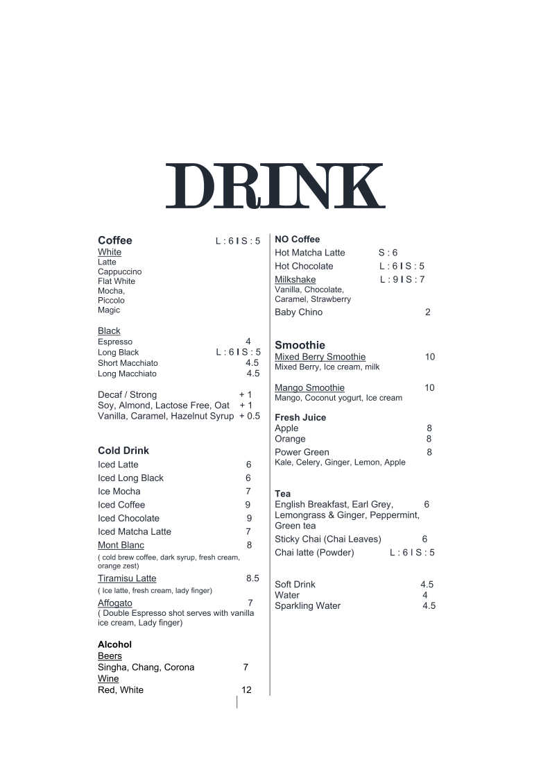 Menu, Sticks and Stones Cafe Torquay