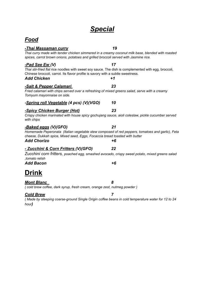 Menu, Sticks and Stones Cafe Torquay
