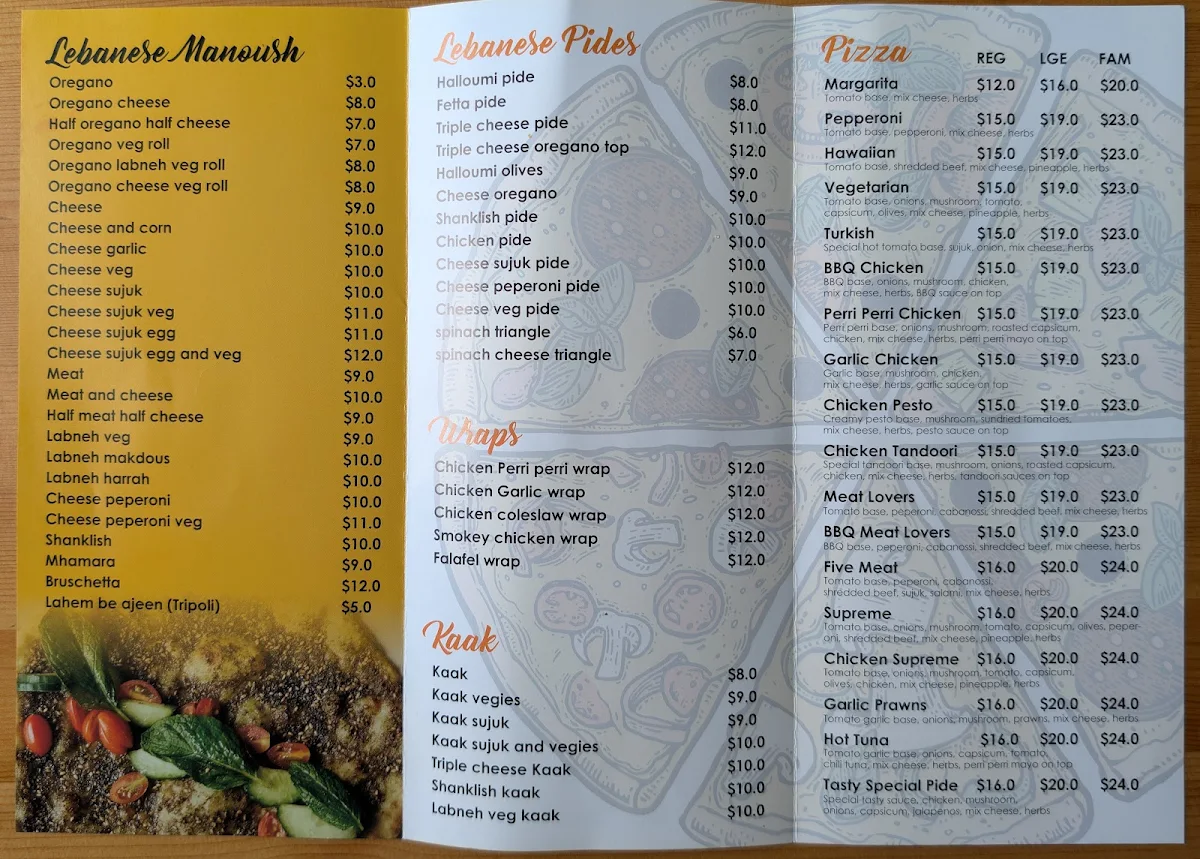 Menu, Tasty Manoush and Pizza (Carnes Hill)