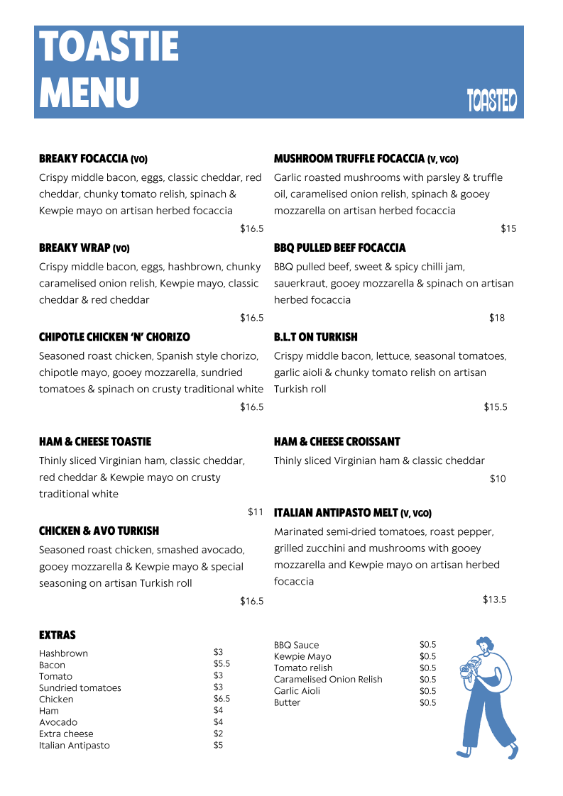 Menu, Toasted Carine