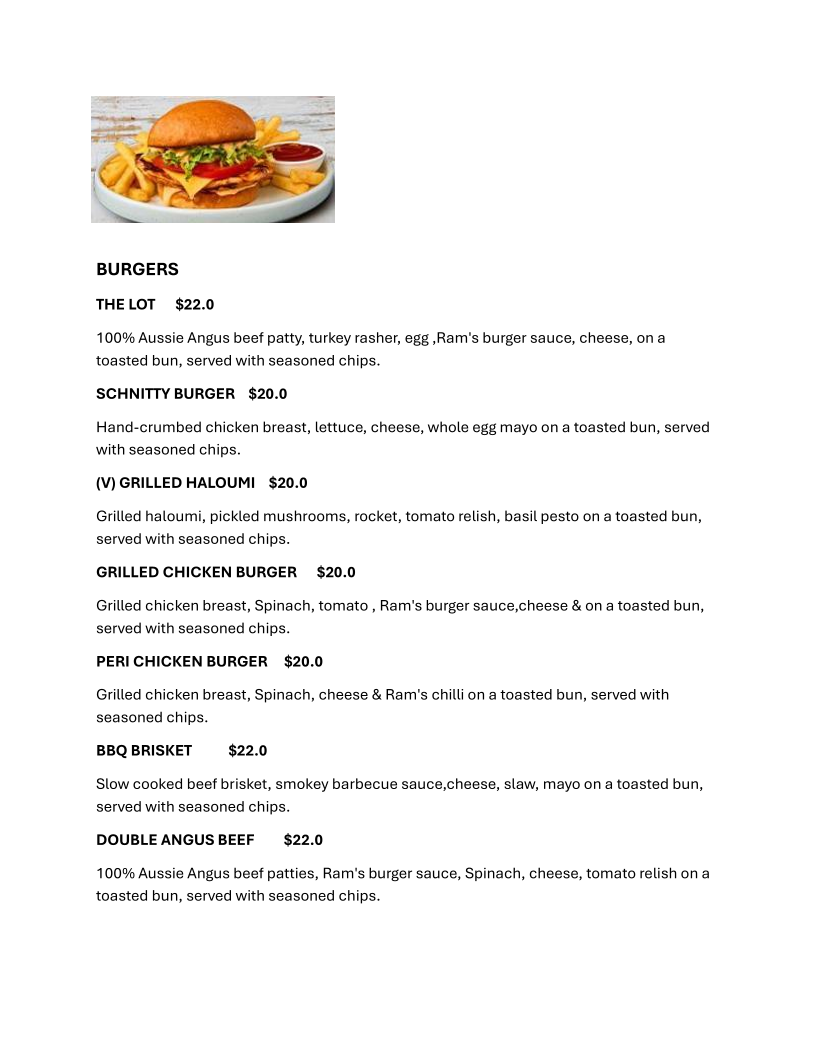Menu, Rustic Ram Cafe and Restaurant
