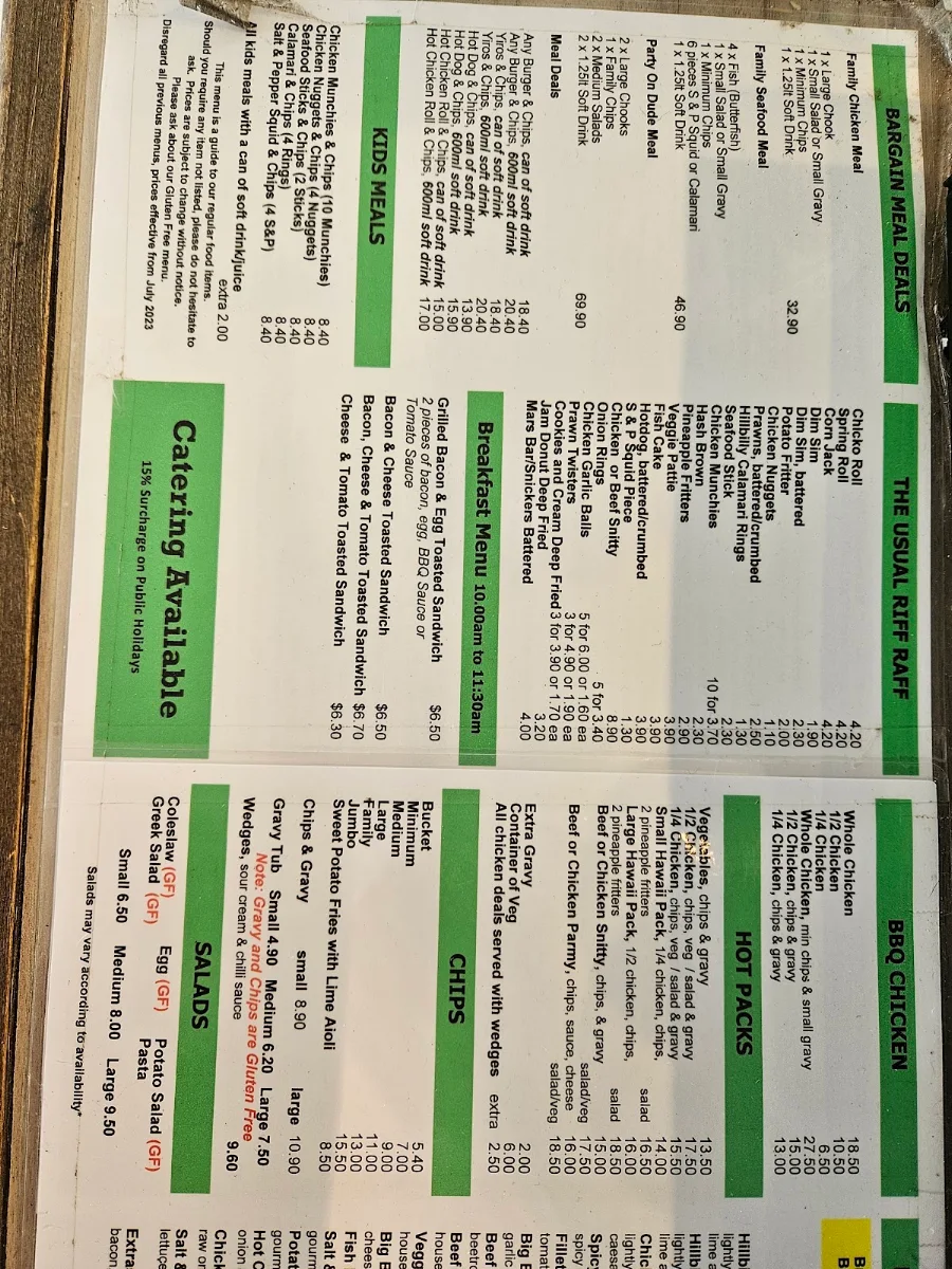Menu, Hillbilly Chicken