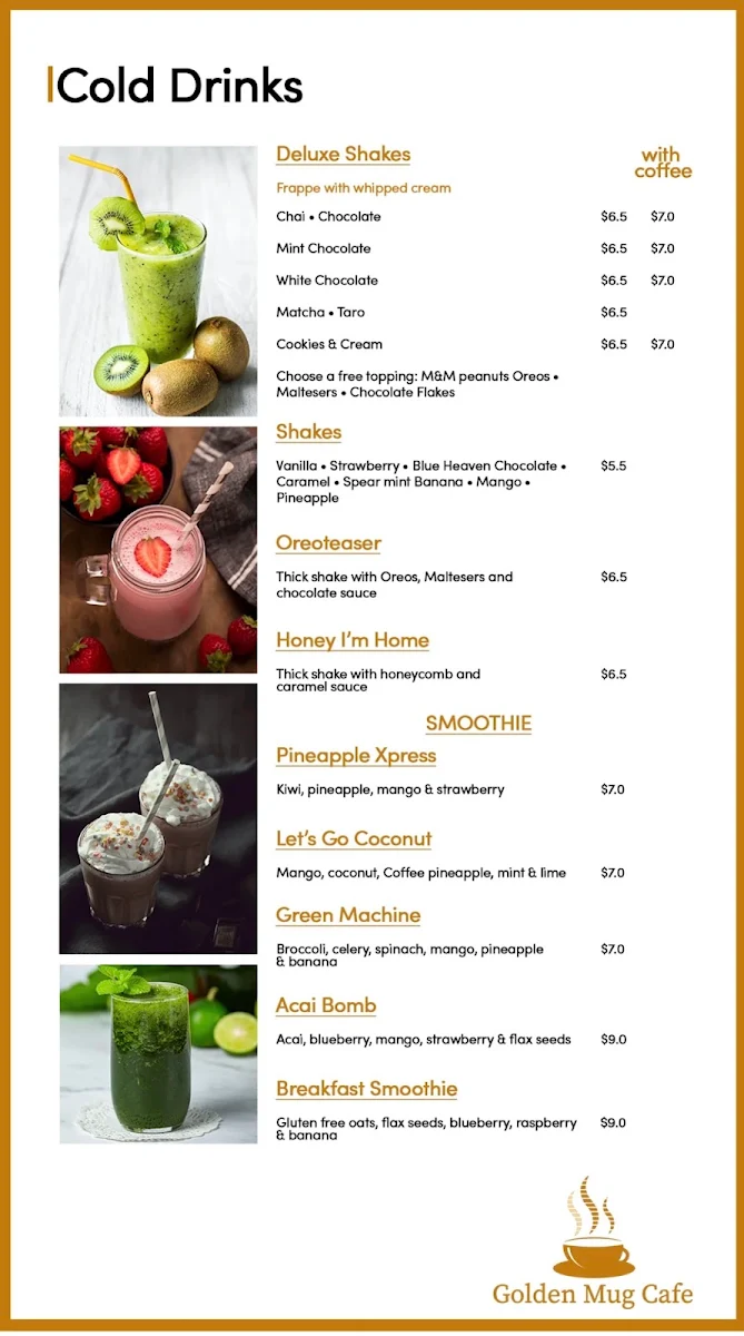 Menu, Golden Mug Cafe