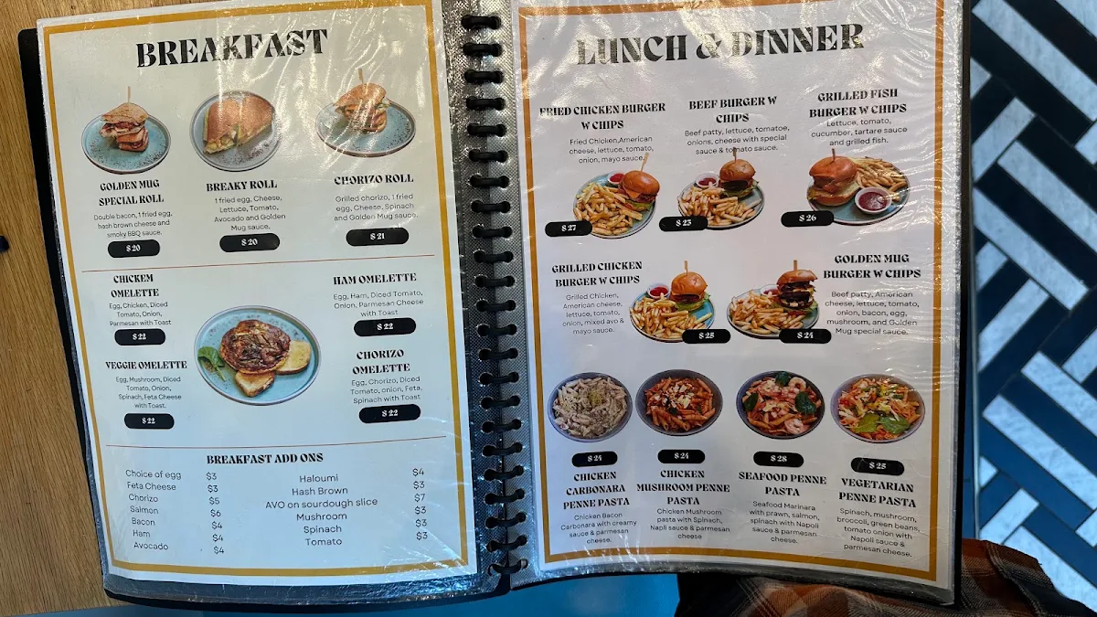 Menu, Golden Mug Cafe