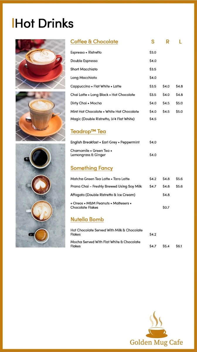 Menu, Golden Mug Cafe