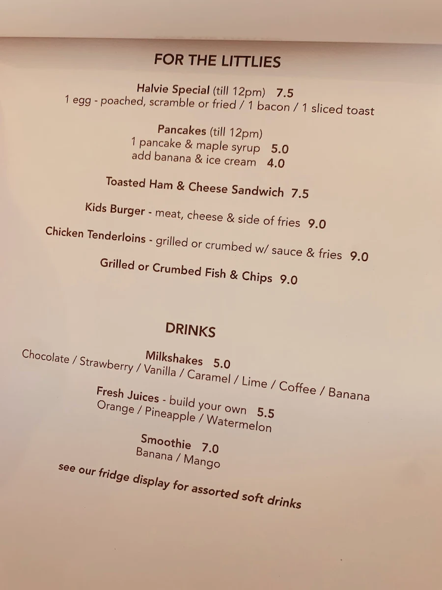 Menu, Beechwoods Cafe Milk Bar