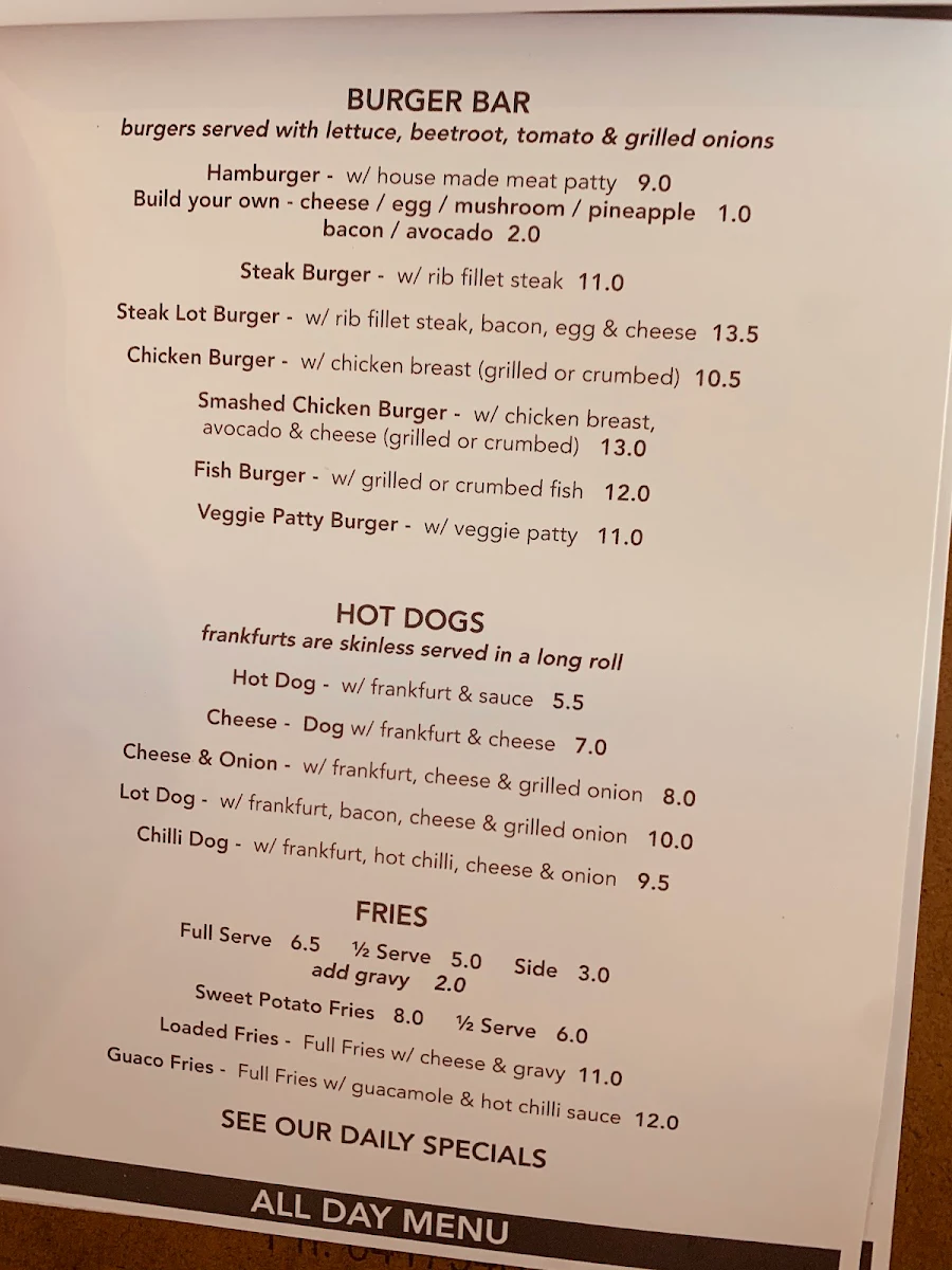 Menu, Beechwoods Cafe Milk Bar