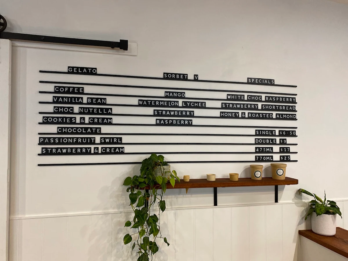 Menu, Tamborine Mountain Gelato Co