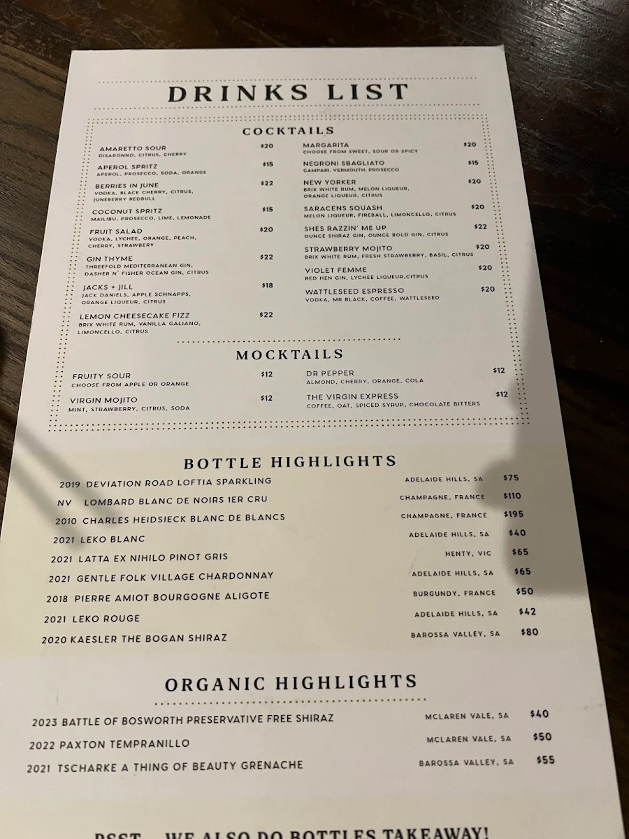 Menu, Saracens Head Hotel