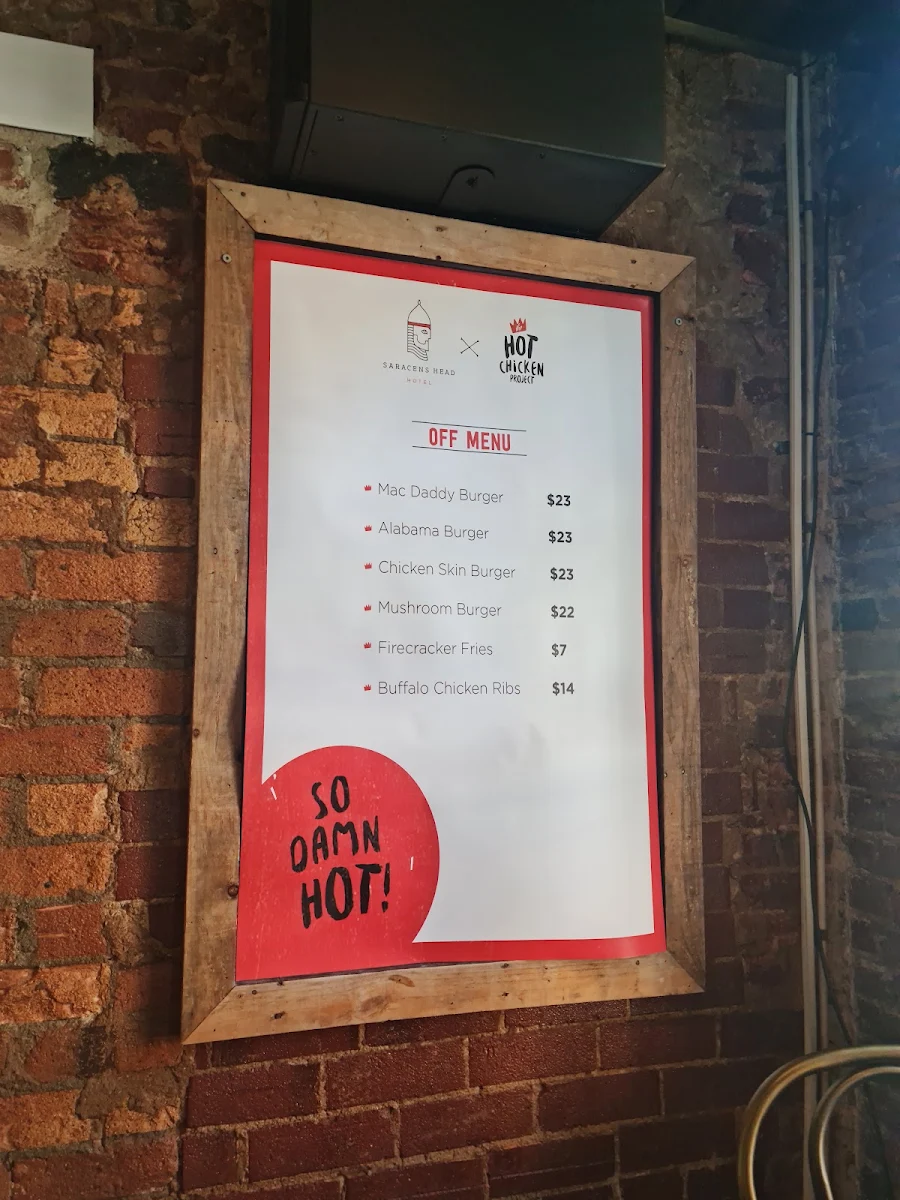 Menu, Saracens Head Hotel