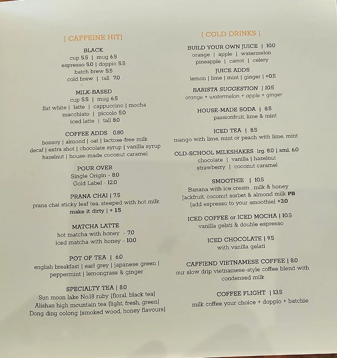 Menu, Caffiend
