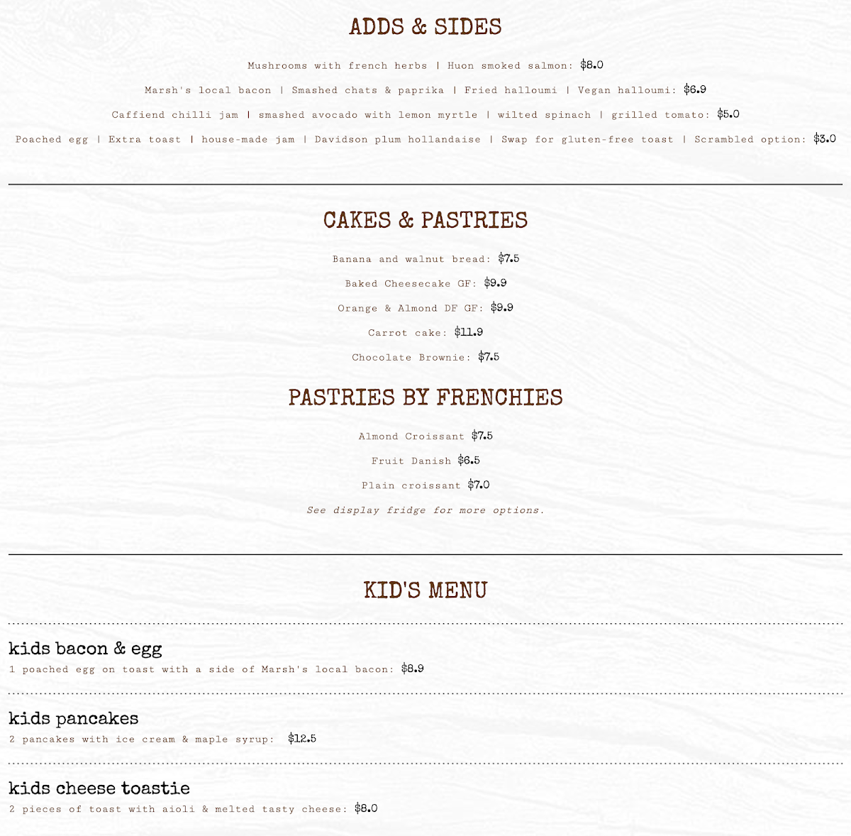 Menu, Caffiend