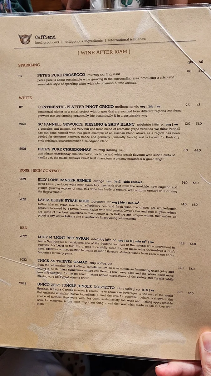 Menu, Caffiend